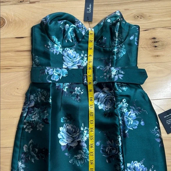 NWT Lulus Emerald Floral Taffeta Belted Strapless Maxi Dress | Size Medium - Picture 6 of 8